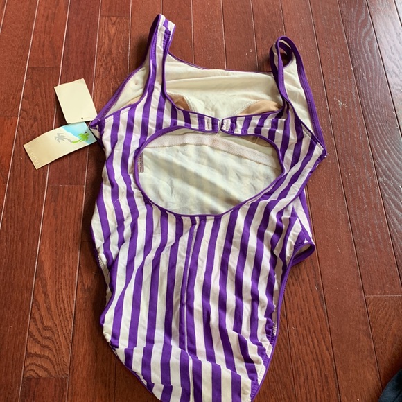 NWT Vintage Le Cove retro stripe cotton swimsuit bathing suit S/M - Picture 6 of 7
